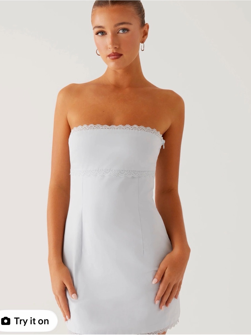Peppermayo White Strapless Lace-Trim Mini Dress